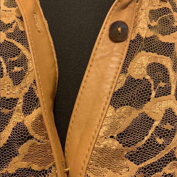 B&J Lace Blouse with Genuine Leather Trim - Picture 5 of 16